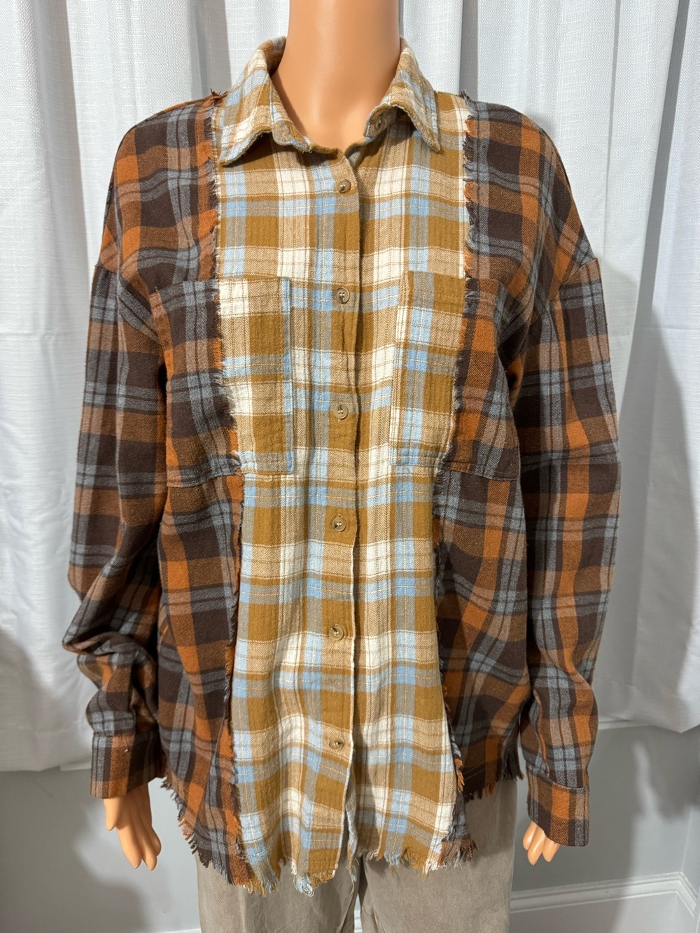 Cool BKE size M brown plaid boyfriend fit button up flannel shirt